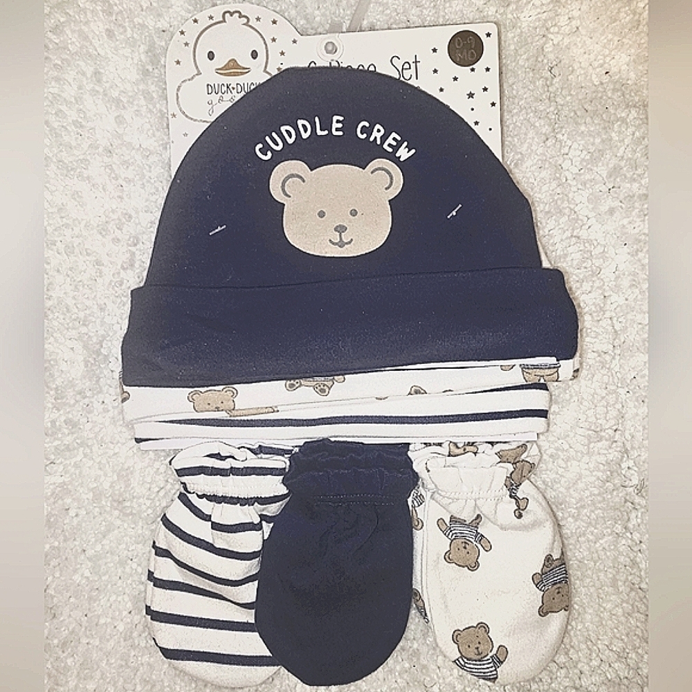 Cuddle Crew Bear Hat and Mittens Set - Navy and Cream